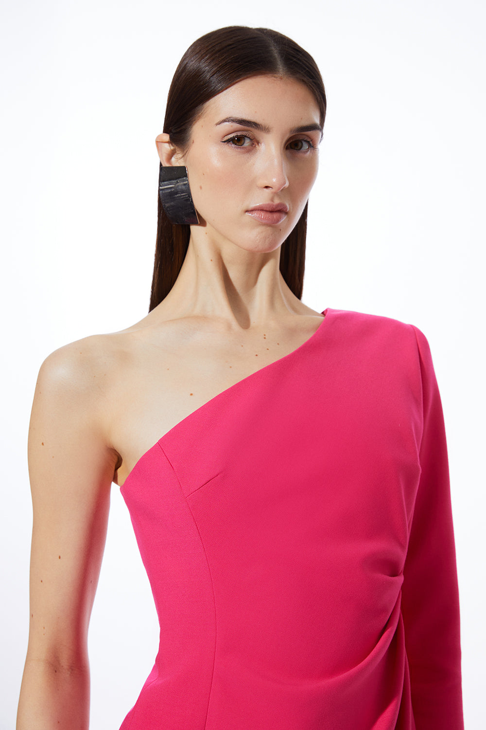 Karen Millen Compact Stretch One Shoulder Pleated Waist Mini Dress