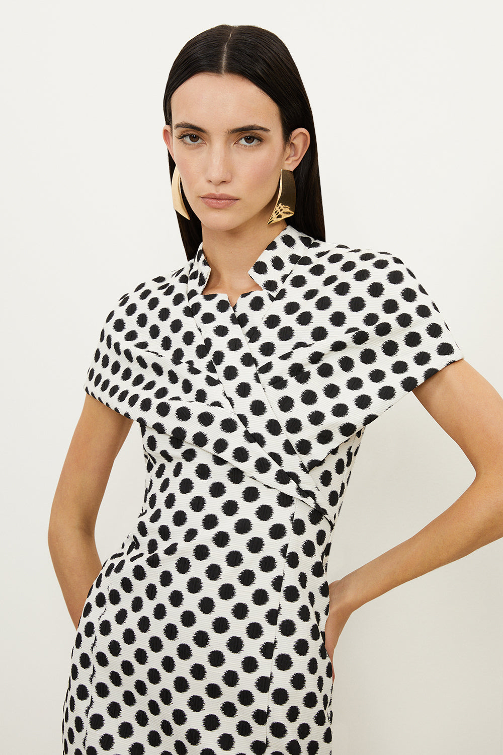 Karen Millen Tailored Jacquard Spot Midi Pencil Dress