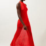 Karen Millen Viscose Blend Knit Halter Neck Sheer Skirt Midaxi Dress