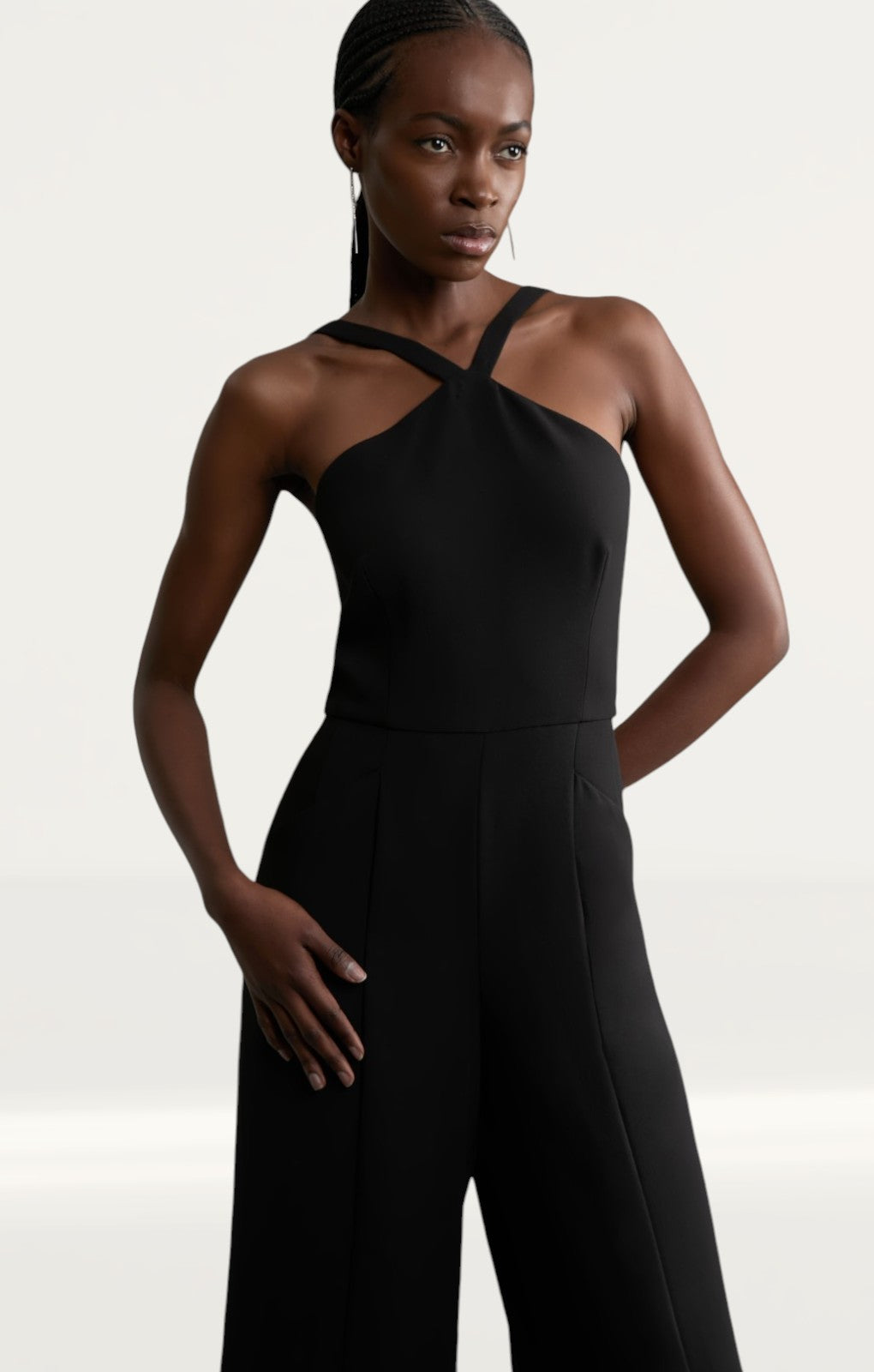Karen Millen Compact Stretch Viscose Crystal Embellished Rosette Wide Leg Tailored Jumpsuit