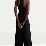 Karen Millen Compact Stretch Viscose Crystal Embellished Rosette Wide Leg Tailored Jumpsuit