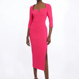 Karen Millen Structured Crepe Sweetheart Neck Split Front Midaxi Dress