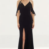 Jarlo Cami Strap Black Maxi Dress With Frill Detail