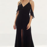 Jarlo Cami Strap Black Maxi Dress With Frill Detail
