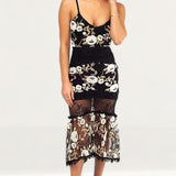 Black Midi Dress With Embroidered Floral Detail product image