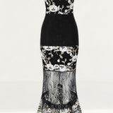 Black Midi Dress With Embroidered Floral Detail product image