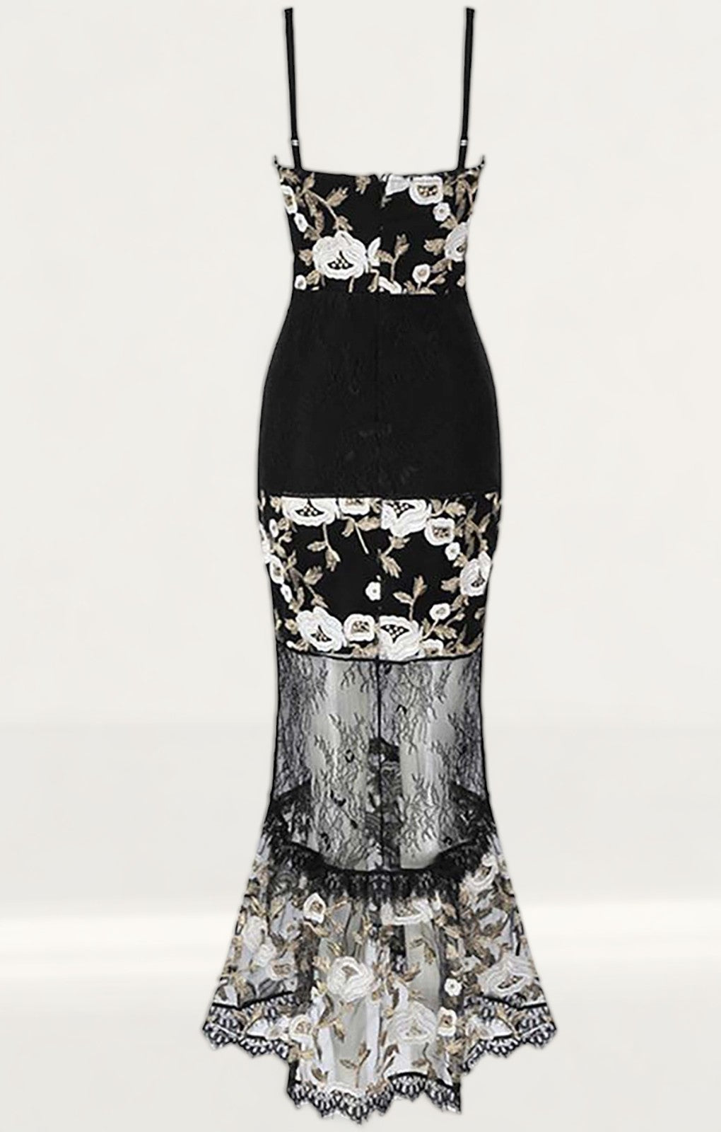 Black Midi Dress With Embroidered Floral Detail product image