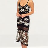 Black Midi Dress With Embroidered Floral Detail product image