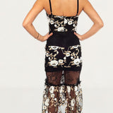 Black Midi Dress With Embroidered Floral Detail product image