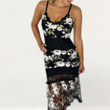 Black Midi Dress With Embroidered Floral Detail product image