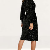 Boohoo Sequin Wrap Belted Midi Party Dress