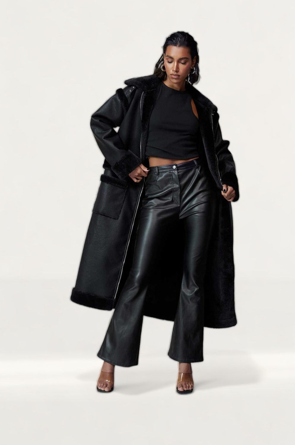 Boohoo Black 4-in-1 Aviator Coat