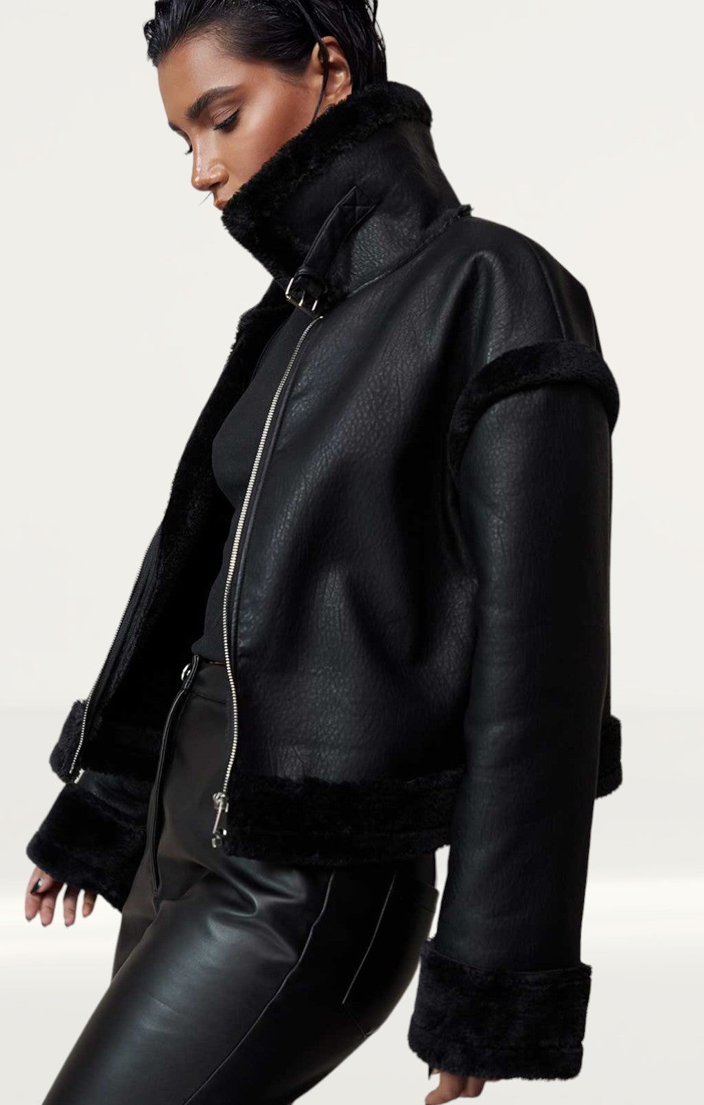 Boohoo Black 4-in-1 Aviator Coat