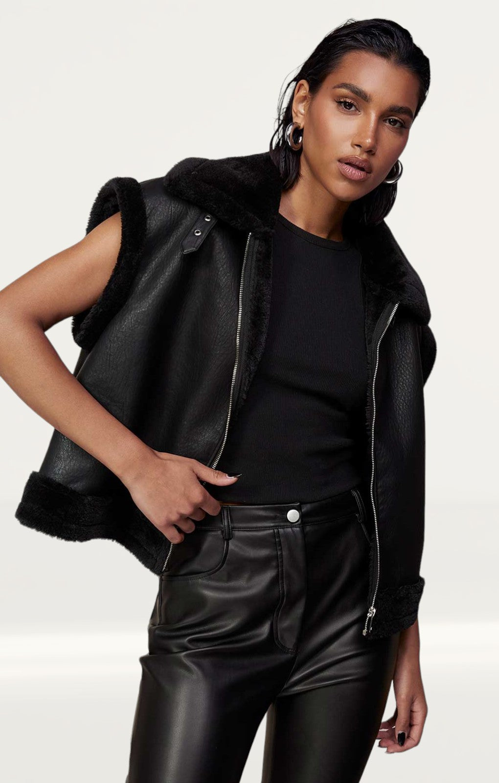 Boohoo Black 4-in-1 Aviator Coat