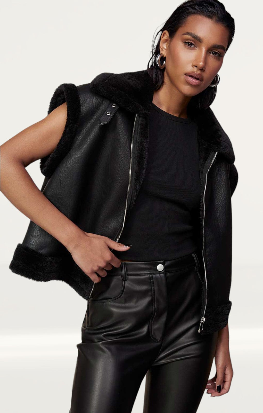 Boohoo Black 4-in-1 Aviator Coat