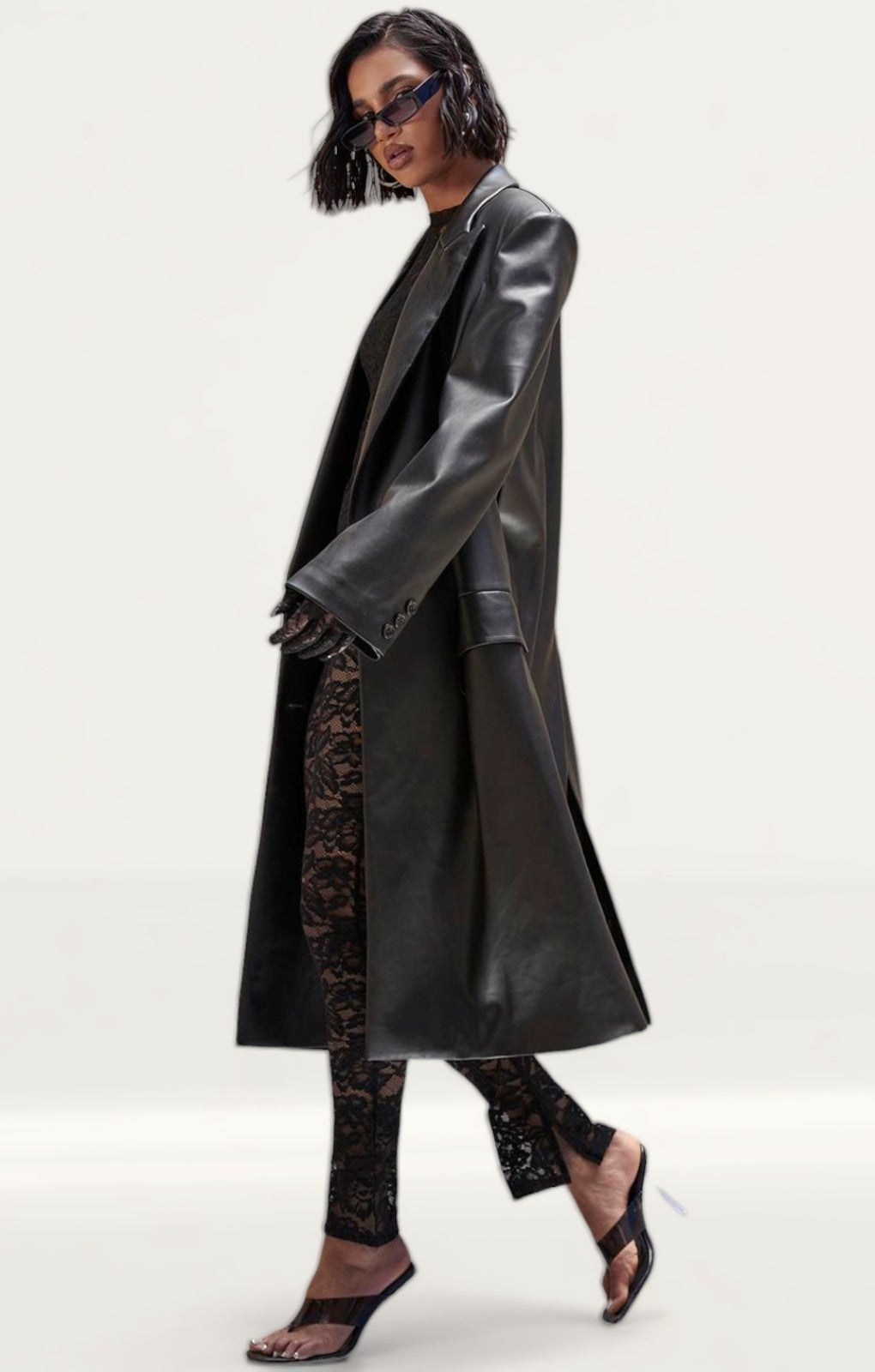 Boohoo Black Faux Leather Trench Coat