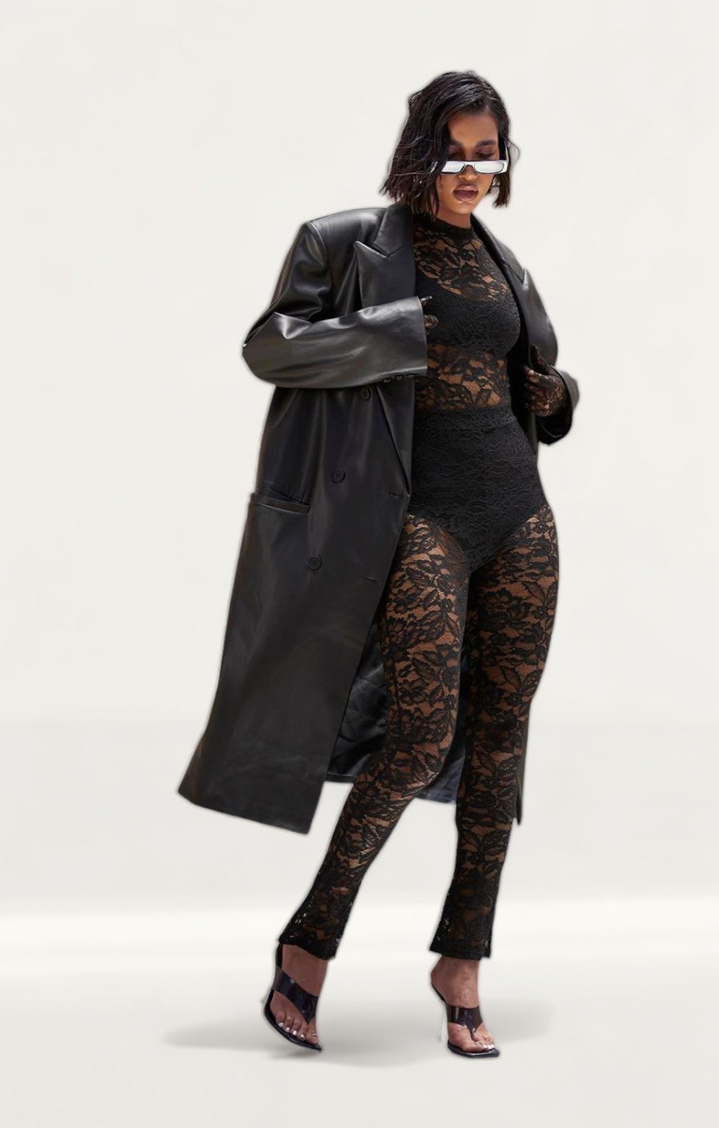 Boohoo Black Faux Leather Trench Coat