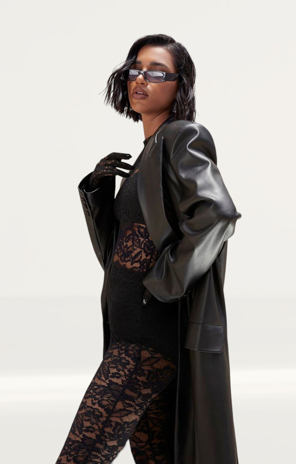 Boohoo Black Faux Leather Trench Coat product image