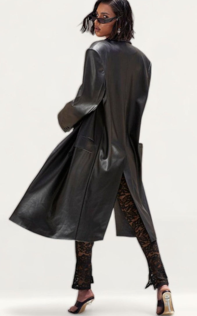 Boohoo Black Faux Leather Trench Coat