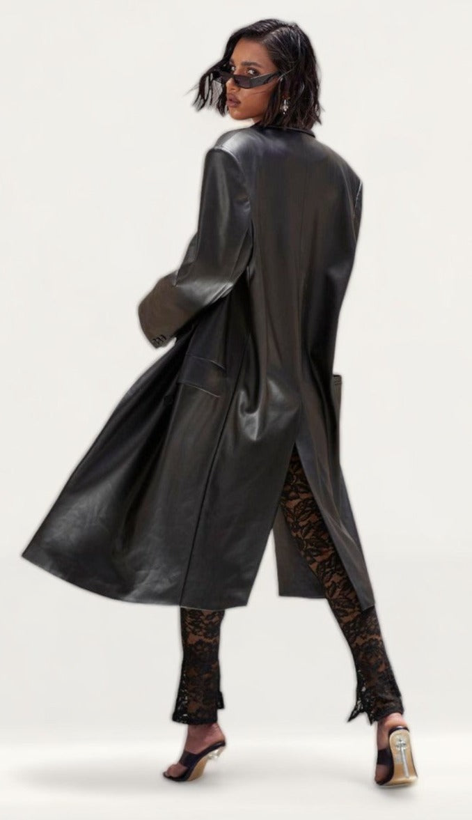 Boohoo Black Faux Leather Trench Coat