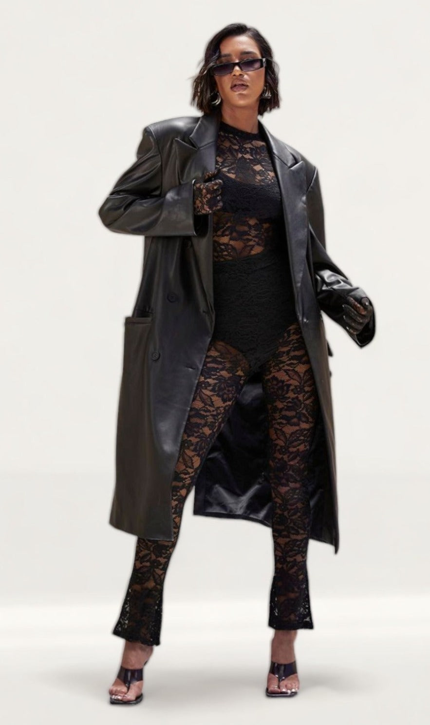Boohoo Black Faux Leather Trench Coat