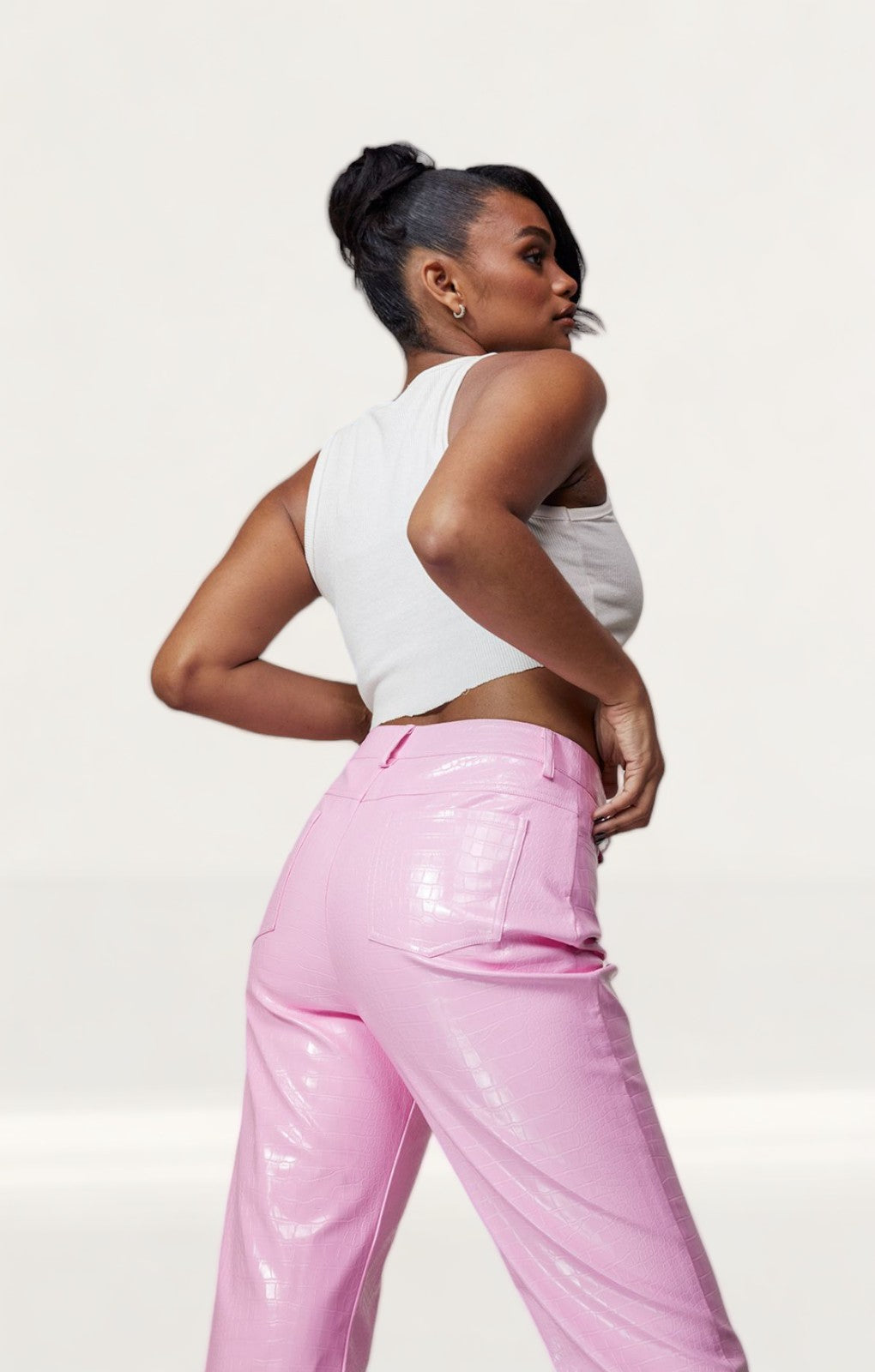 Bubblegum Pink Vinyl Trench & Flared Trouser Co-Ord