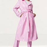 Bubblegum Pink Vinyl Trench & Flared Trouser Co-Ord