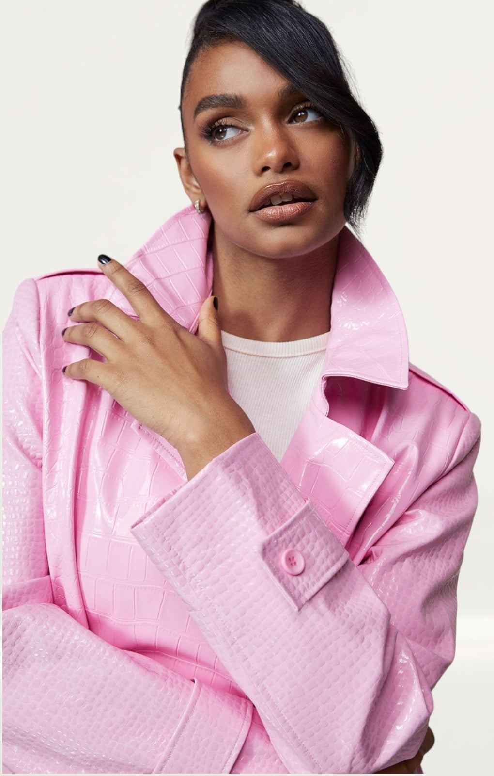 Bubblegum Pink Vinyl Trench & Flared Trouser Co-Ord