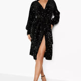 Boohoo Sequin Wrap Belted Midi Party Dress