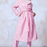 Bubblegum Pink Vinyl Trench & Flared Trouser Co-Ord