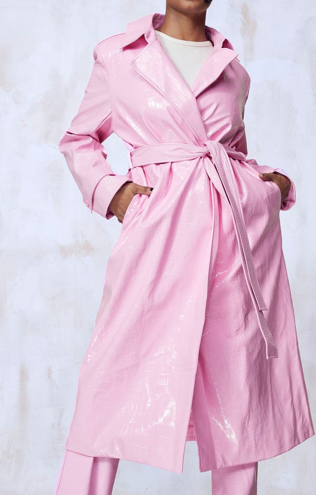 Bubblegum Pink Vinyl Trench & Flared Trouser Co-Ord product image