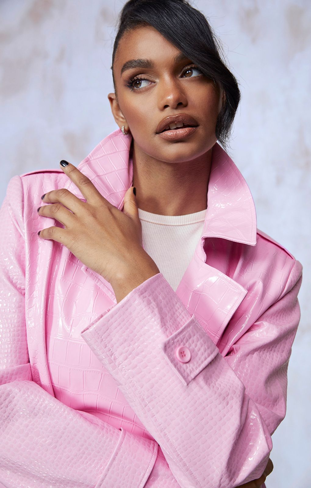 Bubblegum Pink Vinyl Trench & Flared Trouser Co-Ord product image