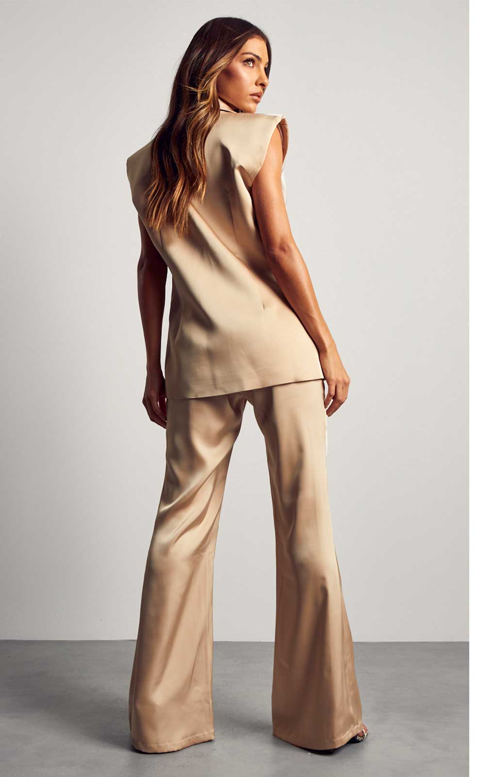 MissPap Stone Satin Tailored Waistcoat and Tailored Trouser Co-ord