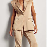 MissPap Stone Satin Tailored Waistcoat and Tailored Trouser Co-ord
