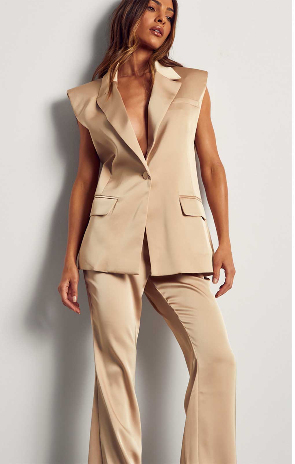 MissPap Stone Satin Tailored Waistcoat and Tailored Trouser Co-ord