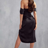 MissPap Black Melody Premium Draped Corset Midi Dress