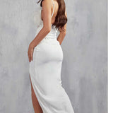 MissPap White Maeve Premium Satin Feather Maxi Dress