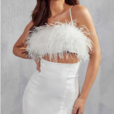MissPap White Maeve Premium Satin Feather Maxi Dress