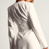 Misspap Ivory Premium Tailored Plunge Belted Waist Dress product image