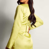 MissPap Lime Premium Tailored Plunge Belted Waist Dress product image