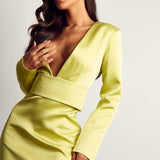 MissPap Lime Premium Tailored Plunge Belted Waist Dress product image