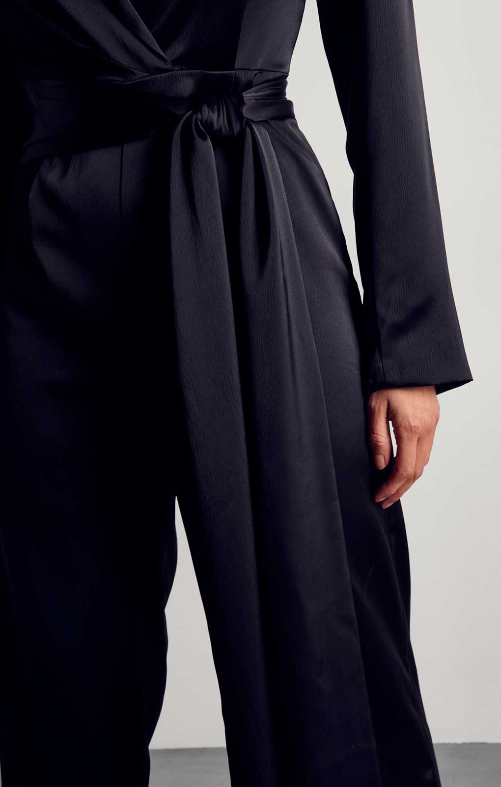 Misspap Black Recycled Satin Wrap Detail Jumpsuit