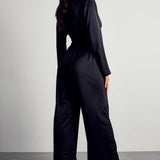 Misspap Black Recycled Satin Wrap Detail Jumpsuit