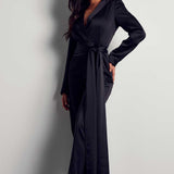 Misspap Black Recycled Satin Wrap Detail Jumpsuit