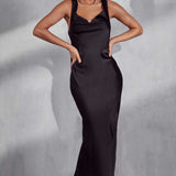 Misspap Black Morgan Premium Cowl Draped Maxi Dress