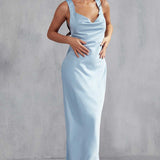 MissPap Light Blue Morgan Premium Cowl Draped Maxi Dress product image