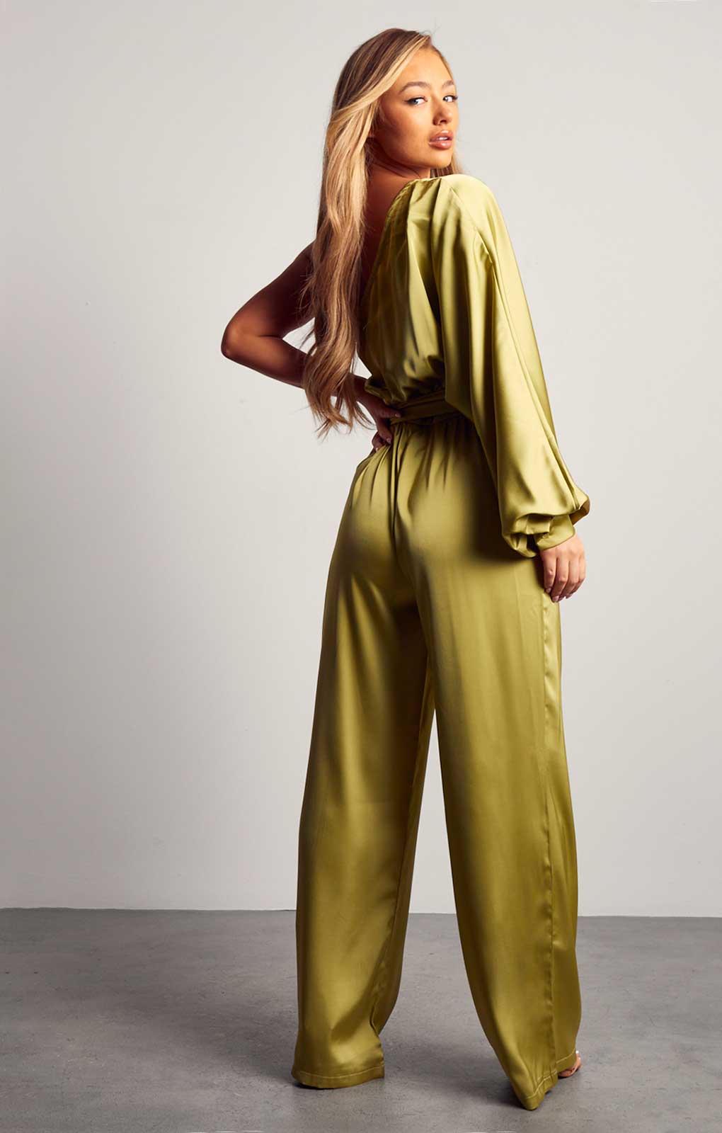 Rent Misspap One Shoulder Satin Belted Jumpsuit Hirestreet