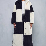 Misspap Black Two Tone Colour Block Teddy Coat product image