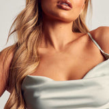 Misspap Sage Premium Satin Cowl Neck Maxi Dress