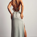 Misspap Sage Premium Satin Cowl Neck Maxi Dress